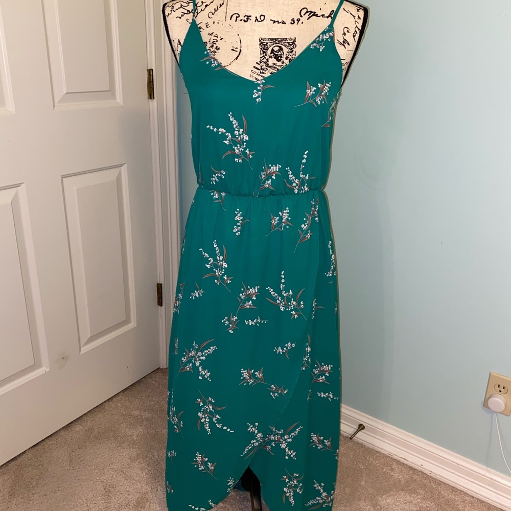 Green Floral High to Low Dress